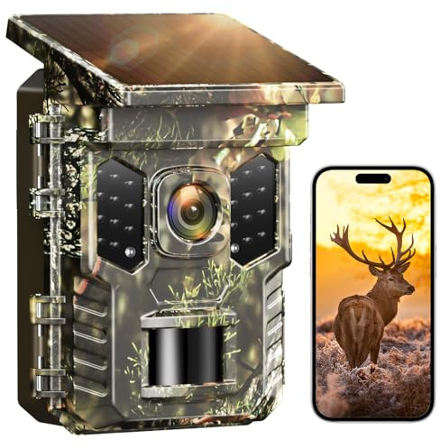 XTU 4K Solar Trail Camera WiFi Bluetooth, Night Vision, IP66 Waterproof | 64MP Motion-Activated Wildlife Camera, 2''LCD, 0.2s Trigger, Built-In Rechargeable Battery for Gardens, No SD Card Included