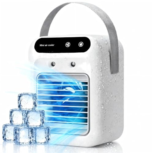 Mini Air Conditioning Unit, Portable Air Cooler – 3-in-1 Evaporative Cooler | Air Cooler Rechargeable Misting Fan with Water Tank for Home Office Camping Outdoor