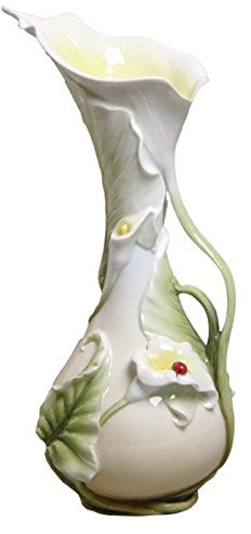 Unbekannt Porzellanvase, schmal, mit Blumensockel, Calla-Lilie, Marienkäfer