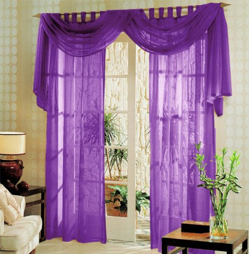Voile komplett GARDINEN Set 3tlg. -60999-, 60999 (Lila)