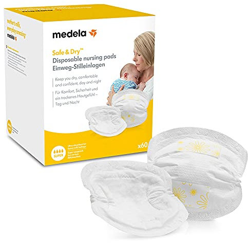 Medela Safe and Dry Disposable Nursing Pads - Ultra-absorbent, discreet nursing pads, Pack of 60 individually wrapped breast pads