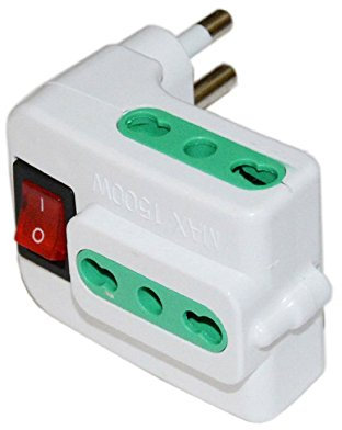 Presa Angolo Adattatore Tasto Elettrica 3 Prese Spina Tripla Femmina 10-16A a Maschio 16A con Interruttore