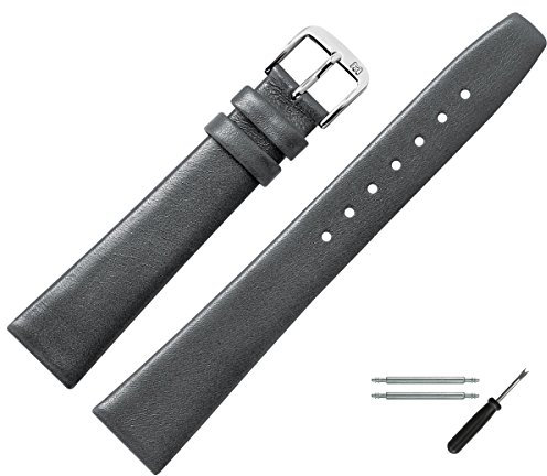 MARBURGER Uhrenarmband 12mm Leder Grau Silber Glatt - Montage Set 7101215000120