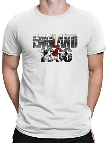 Flip Mens England 1966 World Cup Bobby Moore Photo Football T-Shirt White (M)