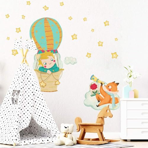 kina - Wandaufkleber Kinder Schlafzimmer Wanddekoration R00439 - Öko-Stoff, Umweltfreundlich, Repositionierbar, Streicheleffekt, Kindergarten - Grafik Kleine Prinz und Messen 100x30 cm