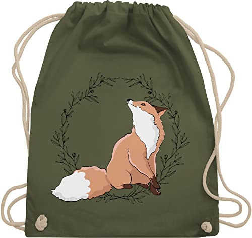 Turnbeutel Rucksack - Tiere Meerschweinchen Hase & Co. - Fuchs Fox Gechenk - Unisize - Olivgrün - wechselsachen beutel kita kinderrucksack tier tiermotiv animal juterucksäcke mit drauf tieren