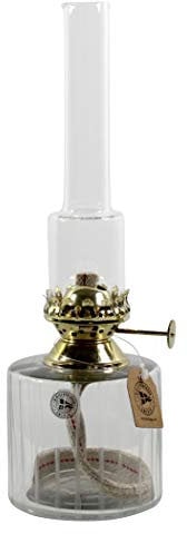 Heinze Petroleumlampe TUBUS, runder transparenter Glasbehälter Durchmesser 8 cm, Inhalt 0,3 l, Leuchtdauer ca. 22 Std., Messingbrenner, Höhe 25 cm, Gewicht 0,42 kg