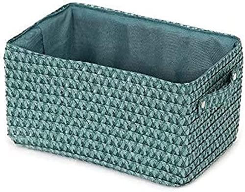 Compactor Rectangle Storage Basket with Pull Handle, Woven Storage Box Reinforced with Cardboard, For Cupboard, Desk and Shelf Storage, Green with Matching Inner Lining, Lilou Range