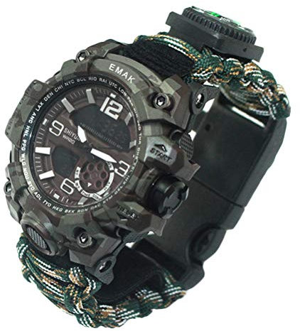 Uomo Donna Sopravvivenza Orologio digitale analogico Sopravvivenza Orologio da polso Sopravvivenza Orologio Ombrello impermeabile Orologio da corda Adatto per Escursionismo Campeggio Sopravvivenza (B)