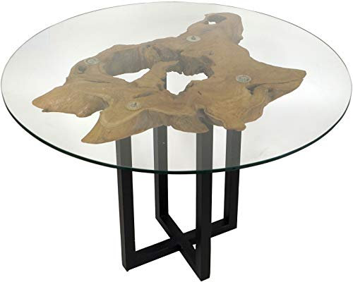 GURU SHOP Tisch, Esstisch, Kaffeetisch, Beistelltisch, Couchtisch mit Baumscheibe, Runder Glasplatte - Modell 6, Braun, 70x98x98 cm, Kaffeetische & Bodentische