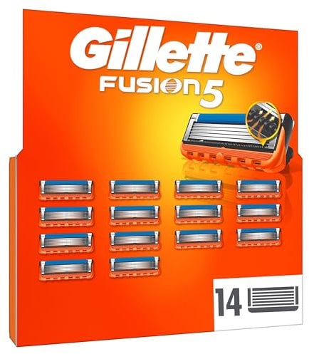 Gillette Fusion5 Rasierklingen, 14 Original Ersatzklingen für Herren mit größerem Gleitstreifen für ein sanftes Gleiten und 5 Klingen für eine unglaublich gründliche und komfortable Rasur