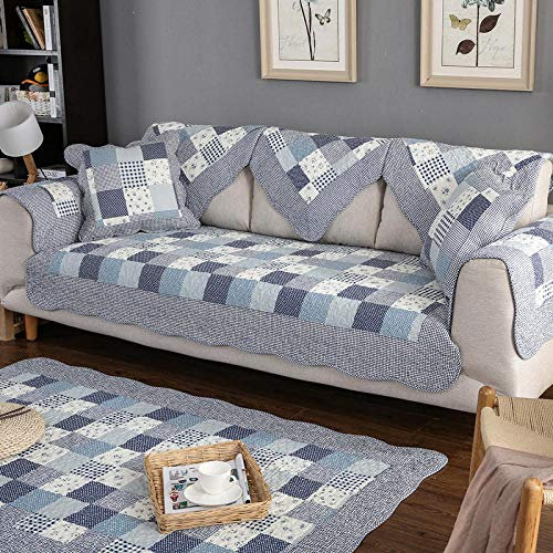 Suuki sofaüberwurf,sofahusse ecksofa,Sofabezüge im Landhausstil für das Wohnzimmer,Universal-Überwurfbezug mit 2/3/4 Sitzplätzen,gesteppter Couchschutz aus Baumwolle-Grau Blau_110 * 180 cm