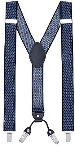 MASADA Hosenträger für Herren mit robusten Clips stufenlos verstellbar 3,5 cm breit und bis zu 195 cm Körpergröße Schwarz-blau gestreift