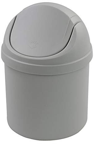 Dynko Mini Desktop Bin with Swing Lid, 2 L Plastic Worktop Bin (Grey)