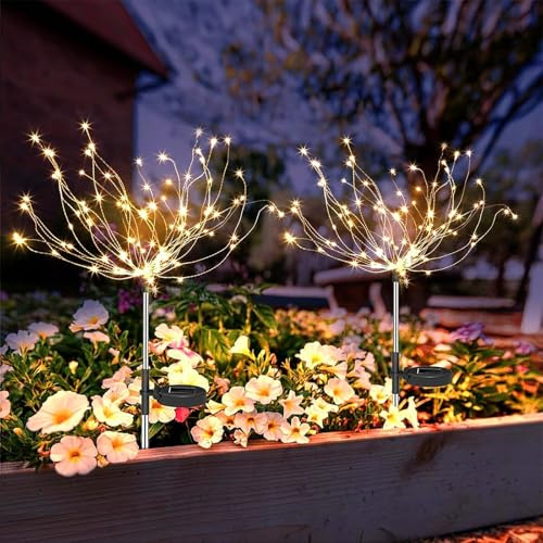Anordsem Solar Garden Lights Outdoor: 120 LED Fairy Sparkler Firework Warm Lighting - Waterproof DIY Decoration Outside Yard Patio Flower Pot - Birthday Holiday Gifts for Women Grandma