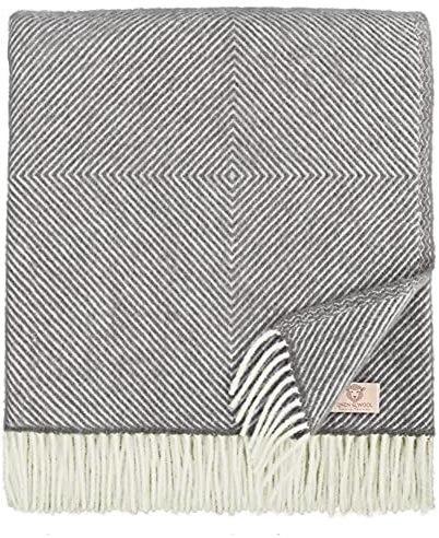 Linen & Cotton Decke Wolldecke Wohndecke Tagesdecke Alaska mit Rautenmuster - 100% Reine Neuseeland Wolle, Dunkelgrau Grau (140 x 220 cm) Sofadecke Kuscheldecke Überwurf Couch Sofa Bett Bettüberwurf