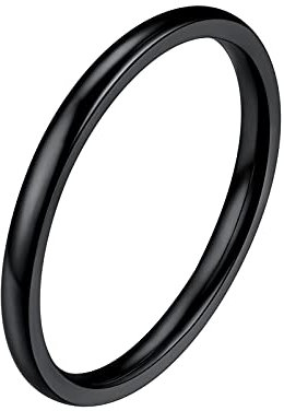 PROSTEEL Herren Ring schwarz Größe 54 hochglanzpoliert Bandring 2mm breit Simple Band Ring Partnerring für Männer, Modeschmuck Accessoire für Geburtstag Jahrestag