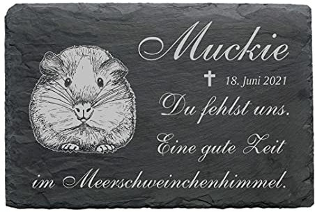 Meerschweinchen Gedenktafel Schiefer Tiergrabstein Grabstein wetterfest mit Wunschgravur Name Datum 22 x 16 cm