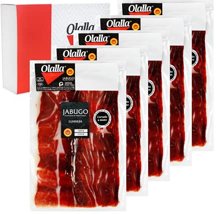 0,5 kg Epaule Jambon Bellota PATA NEGRA 100% Iberique DOP JABUGO SUMMUN Tranche Cru au Couteau - Jamon Iberico Espagnol Cru - Charcuterie Ibérique Espagne Panier Gourmand - (5 packs 100 gr)