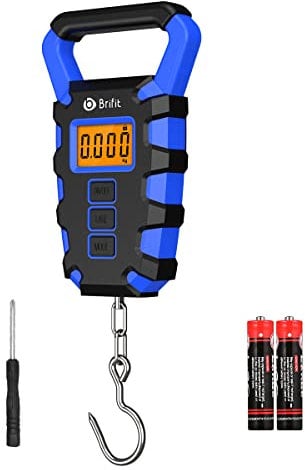 ORIA Digitale Kofferwaage, Fischwaage mit Haken, 50 kg Gepäckwaage Angelwaage, IPX4 Wasserdichte Hängewaage mit Maßband, LCD Hintergrundbeleuchtung Anzeige & 2 AAA Batterien – Blau