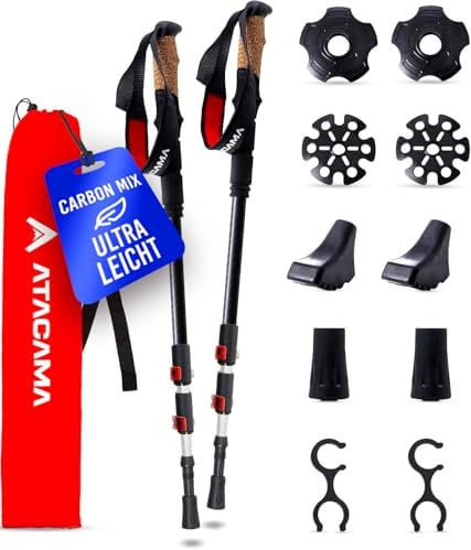 ATACAMA Wanderstöcke Teleskop aus Carbon und Aluminium - Nordic Walking Stöcke Damen und Herren - Walking Stöcke verstellbar Gummipuffer - Teleskopstock Wanderstöcken verstellbar Wanderstock leicht