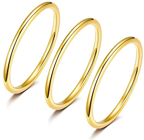 Zakk Ring Damen Herren Vorsteckring Schmal Edelstahl Rosegold Gold Silber Poliert Schlicht Knöchelringe 3 Stücke Ringe Set 1.5mm (Gelbgold,47 (15.0))