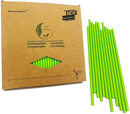 Papierstrohhalme aus reinem Grün, umweltfreundlich, Frühlingsgrün