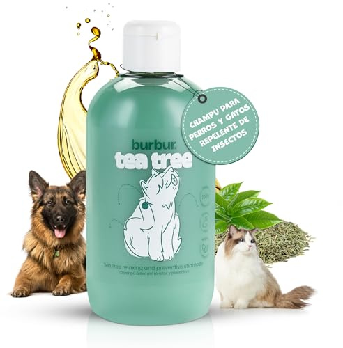 BURBUR - Tea Tree, Haustiershampoo | 400 ML | Veganes Shampoo für Hunde und Katzen | Alle Rassen | Alle Felltypen | Vorbeugend + Relax | Teebaumöl und Grünteeblattextrakt