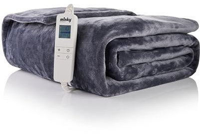 Minky Luxury Heated Throw Blanket - Double, 180cm x 135cm, in Grey - Luxury Fleece Blankets, 10 Heat Settings, Electric Throw, Machine Washable, Cosy Heated Blanket, Electric Blanket