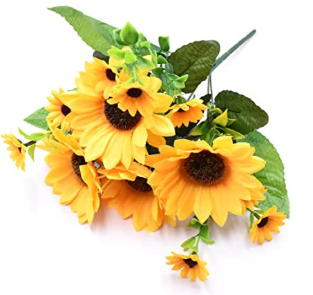 Aliotech Schöne gelbe Sonnenblumen, künstliche Blumen, Mini-Sonnenblumen, Blumenstrauß mit Stielen für Heimdekoration, Party, DIY, Hochzeitssträuße, Babyparty, Innen- und Außendekoration