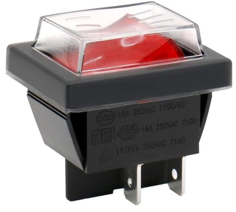 AUTOZOCO Interruptor Basculante DPST ON/OFF 4 pin, Interruptor Basculante DPST de Encendido y Apagado, Interruptor de Encendido/Apagado de Dos polos y Cuatro Terminales, 250 V - 16A, PVC, Luz Roja