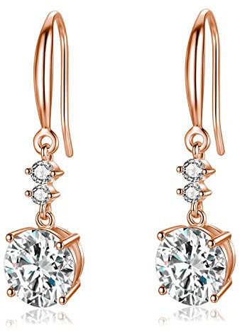 LYTOPTOP Rose Gold Dangle Drop Earrings for Women, 925 Sterling Silver Cubic Zirconia Drop Earrings, Hypoallergenic Earrings Jewellery Gifts for Girls