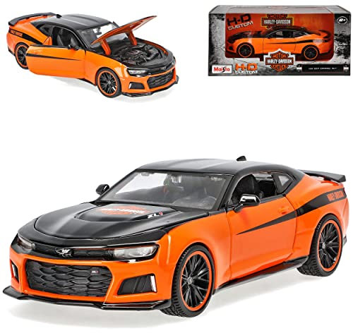 alles-meine.de GmbH Chevrolet Camaro Coupe ZL1 Orange mit Schwarz Harley Davidson Edition 6. Generation Ab 2015 Version Ab 2017 1/24 M*a*i*s*t*o Modell Auto