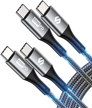 Silkland USB C auf USB C Kabel 2M 2Stück, 3A 20V 60W, PD 3.0 & QC 4.0+, Typ C Ladekabel für iPhone 15/Pro/Pro Max/Plus, Samsung S24/S24 Ultra/S23/S22/S21, iPad Pro/Air 5/Mini 6, MacBook Air/Pro, Pixel