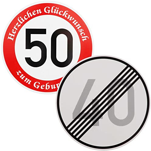 Original 2 x Verkehrsschild Nr. 278-40 Ende 40 km/h und Nr. 274-50 50 km/h Straßenschild Verkehrszeichen Schilder Geburtstagsschild zum 50 Geburtstag