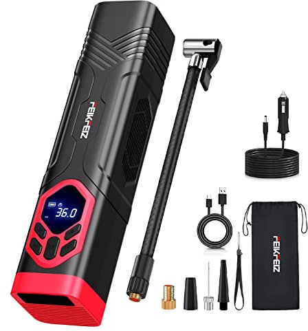FEIKFEIZ Elektrische Luftpumpe, 150PSI 7800mAh Autopumpe, Dual Power (Akku & DC 12V 3,5m Autostromversorgung) Akku-Luftpumpe mit LED-Licht für Autos, Motorräder, Fahrräder und Bälle..