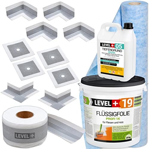 Dichtset Flüssigfolie 25Kg Auf Holz Fliesen, Innenecken, Wandmanschetten, Dichtband, Dichtbahn, Tiefengrund, Abdichtungsset Dusche Bad Küche SET549