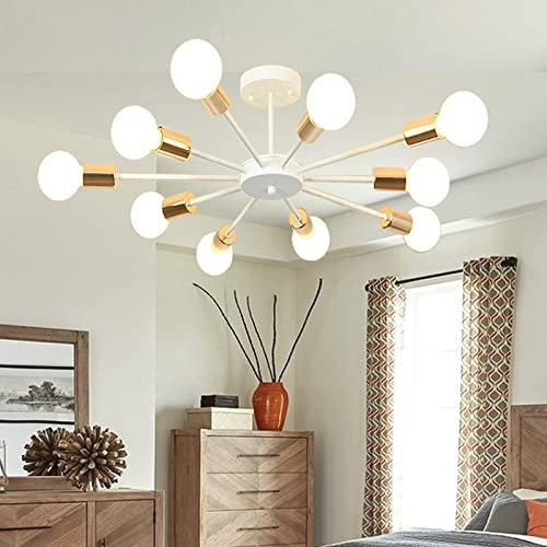 Riohan Sputnik Weißer Kronleuchter, 10-Licht Moderne kronleuchter Industrielle Deckenlampe Deckenleuchten für Wohnzimmer, Hängeleuchten Pendelleuchten Leuchte für Bauernhaus Schlafzimmer Wohnzimmer