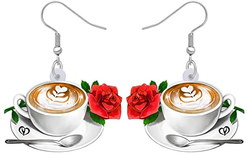DOWAY Acrylic Charm Coffee Cup Spoon Eiffel Tower Earrings Drop Dangle Jewelry Fashion Decoration for Women Girls Funny Party Gifts (Cup B)