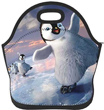 Happy Penguin Neopren Lunch Bags Thermal Insulated Lunch Tote Bag Washable Lightweight Meal Prep Bags