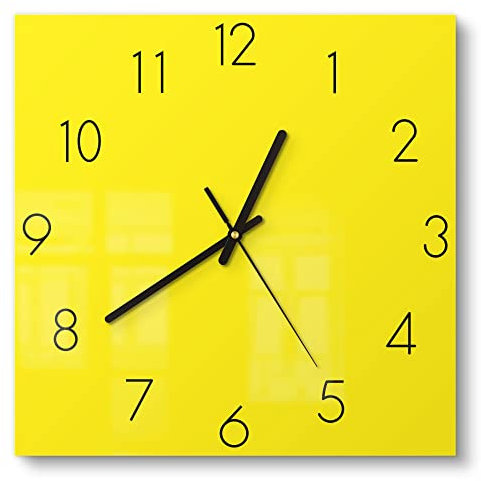DEQORI Glasuhr | 30x30 cm | Unifarben - Gelb | ausgefallene leise Design Uhr aus Glas | Wanduhr für Wohnzimmer & Küche | Moderne Hingucker Uhr für die Wand