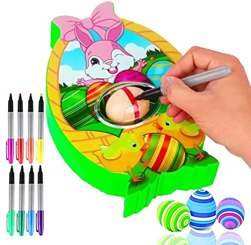 AVCULT Easter Egg Painting Machine, Easter Egg Decoration Set, Spinner Easter Egg Colouring Decoration, Egg Painter with Light and Music Includes 3 Eggs and 8 pens, Boys and Girls Holiday Surprise