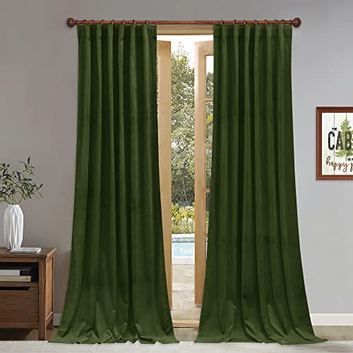 StangH, Samtvorhänge in Moosgrün, 274 cm lang, edel, verdunkelnd, für Schiebetüren, wärmeisolierend, schalldämpfend, als Raumteiler oder für Schrank, 132x274 cm, 2 Vorhänge