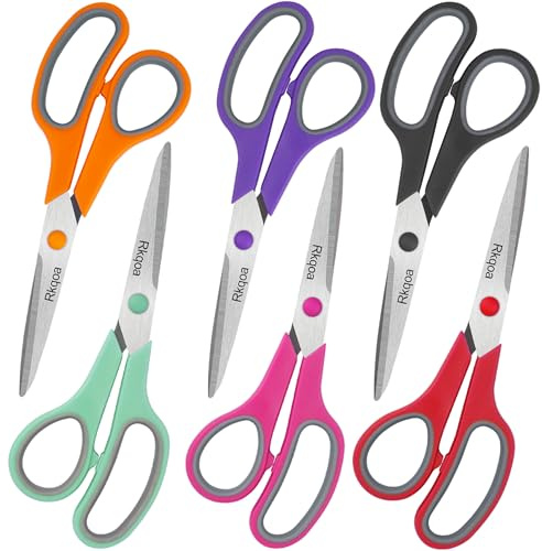 Scissors, 6 Pack 8 All Purpose Comfort-Grip Sharp Shears for Everyday Use