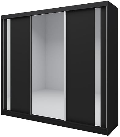 BEAUTY SOFA Mars Meble Garderobenschrank mit Spiegel Gaja Schrank mit Schiebetüren Einlegeböden Kleiderstange, Farbe: Schwarz, Breite: 240 cm