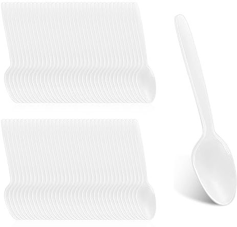 LMOGWL 50pcs Mini cuillère en plastique, cuillère en plastique réutilisable et lavable, cuillère transparente à manche long, pour la maison, le Bureau, la fête, gâteau crème glacée, cuillère à dessert