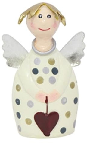 putziger Kleiner Engel Lotta zu Stellen mit weinrotem Herzchen und silbernen Flügelchen Metall handbemalt Creme mit Punkten