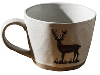 CAPIJIONG Tasse japonaise en céramique 360 ml pour la maison, le bureau, le café et le lait, tasse à café et lait avec couvercle, motif cerf élan
