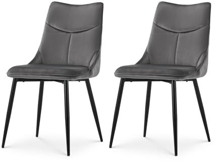 TUKAILAi Esszimmerstühle 2er Set Grau Samt Gepolsterter Sitz Lounge Küchenstuhl mit Hoher Rückenlehne Wohnzimmerstuhl Freizeit Empfangsstühle mit Metallbeinen