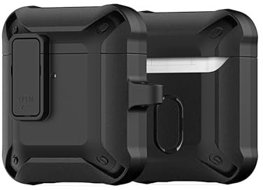 DUX DUCIS Airpods-Hülle für Airpods 1. / 2. Generation mit sicherem Schloss, vollständige Schutzhülle, Stoßdämpfung mit Schlüsselanhänger, für Apple Airpods 2/1 (schwarz)
